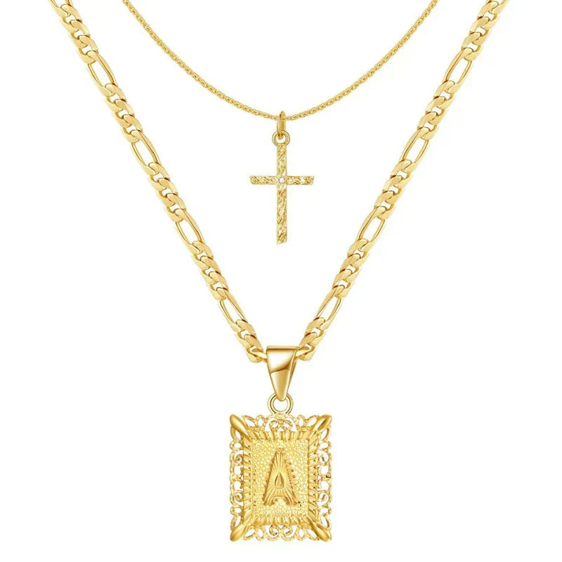 Kreuz-Initialen-Halskettenset | Gold