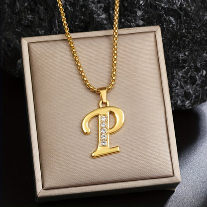 Halskette mit Initial-Anhänger und Kristall-Akzent | Gold