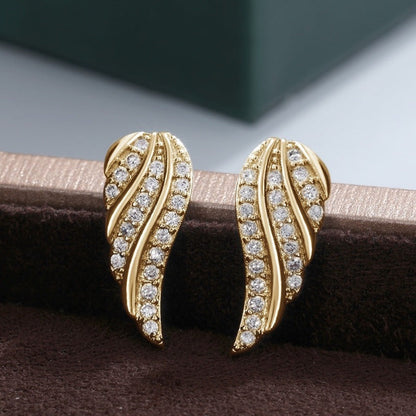 Moderne Ohrringe mit Blätter-Pavé | Gold