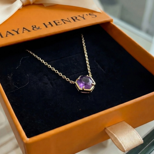 Amethyst-Anhänger mit Zargenfassung | Roségold
