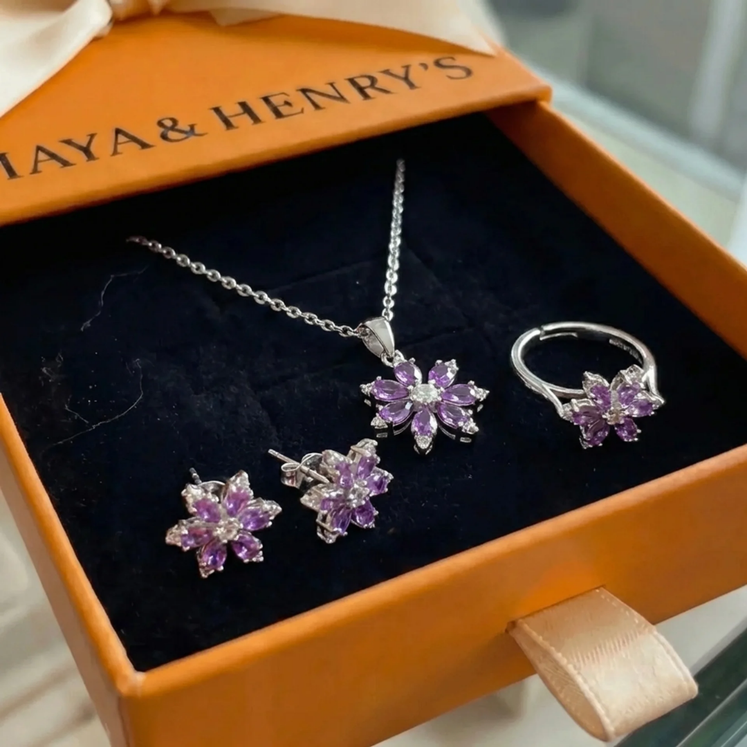 Amethyst Bloom Schmuckset | Weißgold