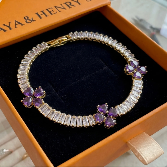 Amethyst-Kleeblatt-Herzarmband | Gold