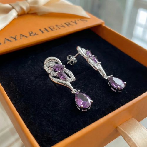 Amethyst Glimmer Tropfenohrringe | Weißgold
