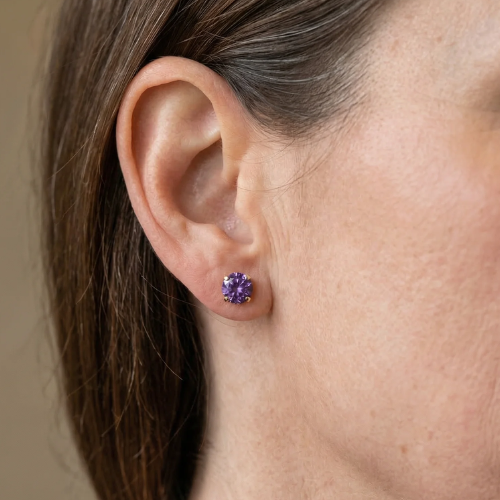 Amethyst Round Studs | White Gold