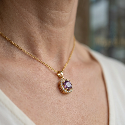 Amethyst Quadrat Pave-Halskette | Gold