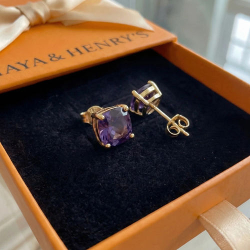 Amethyst-Quadrat-Ohrstecker | Gold