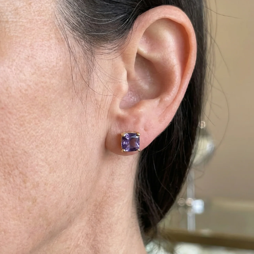 Amethyst-Quadrat-Ohrstecker | Gold