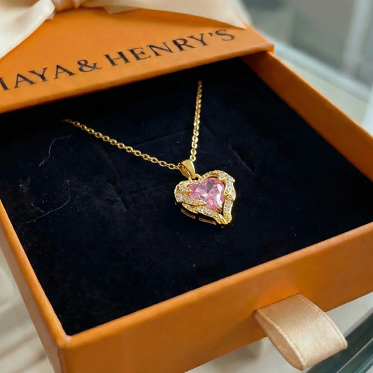 Engelsumarmung Rosa Herz Halskette | Gold
