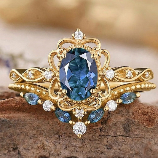 Azelia Saphir Kronenring-Set | Gold