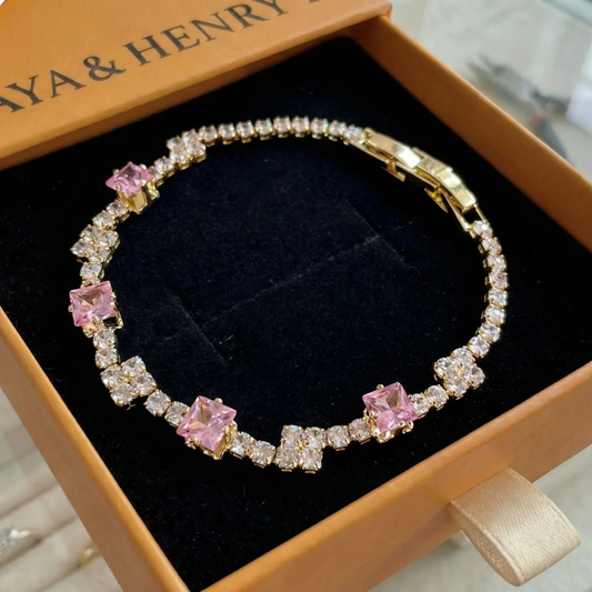 Blush Squares Tennisarmband | Gold
