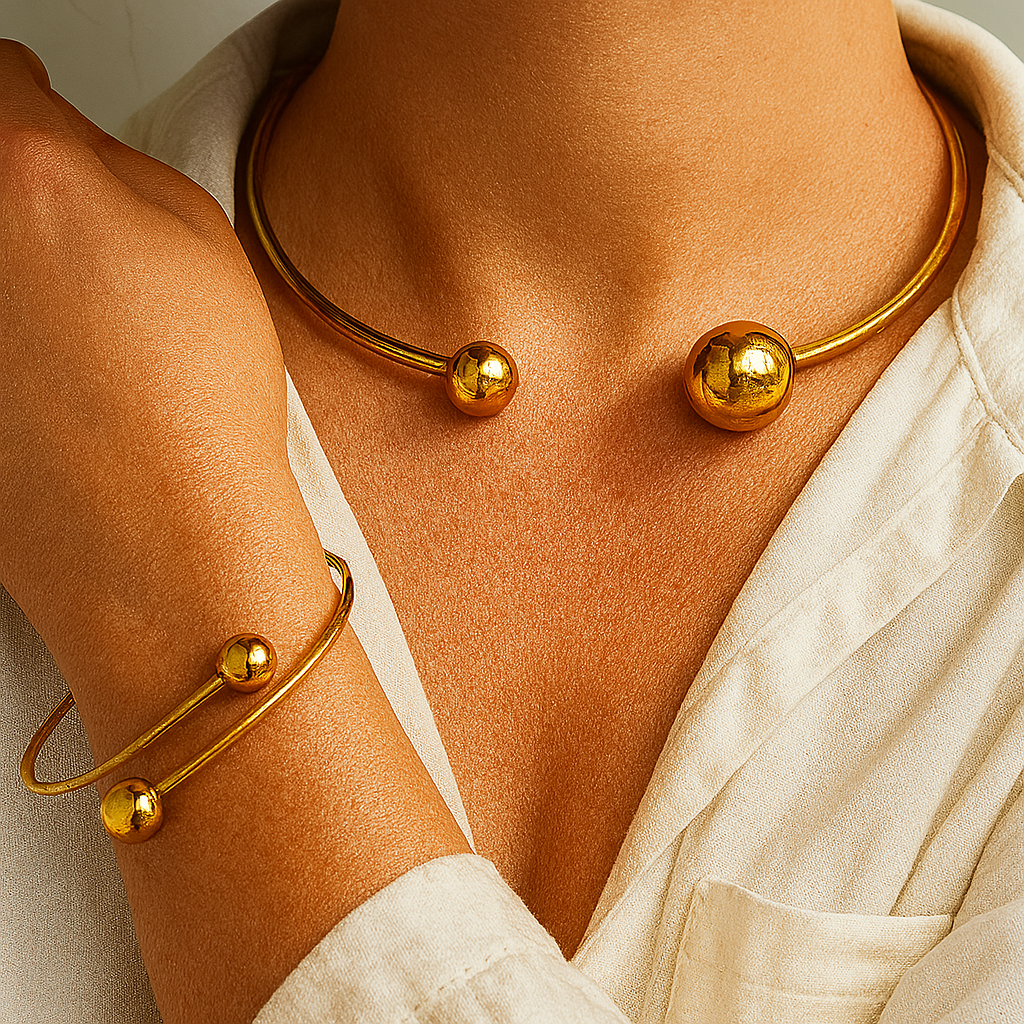 Minimalistisches Leucht-Set aus Halsband & Armreif | Gold