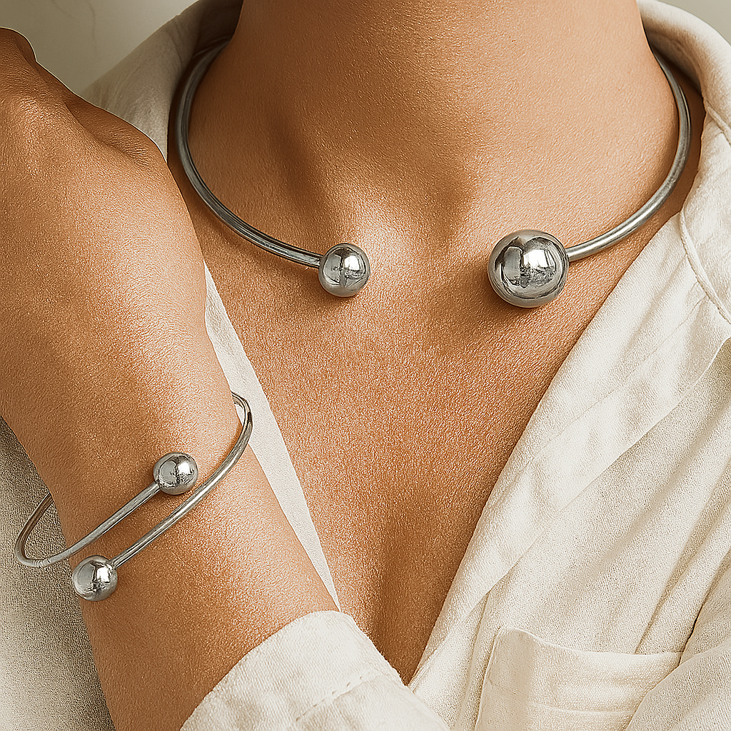 Minimalistisches Leucht-Set aus Halsband & Armreif | Gold