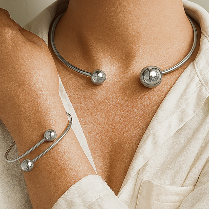 Minimalistisches Leucht-Set aus Halsband & Armreif | Gold