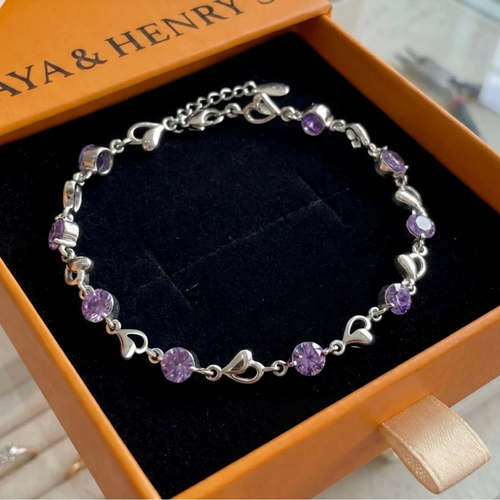 Herz-Charm-Armband mit Amethyst | Weißgold