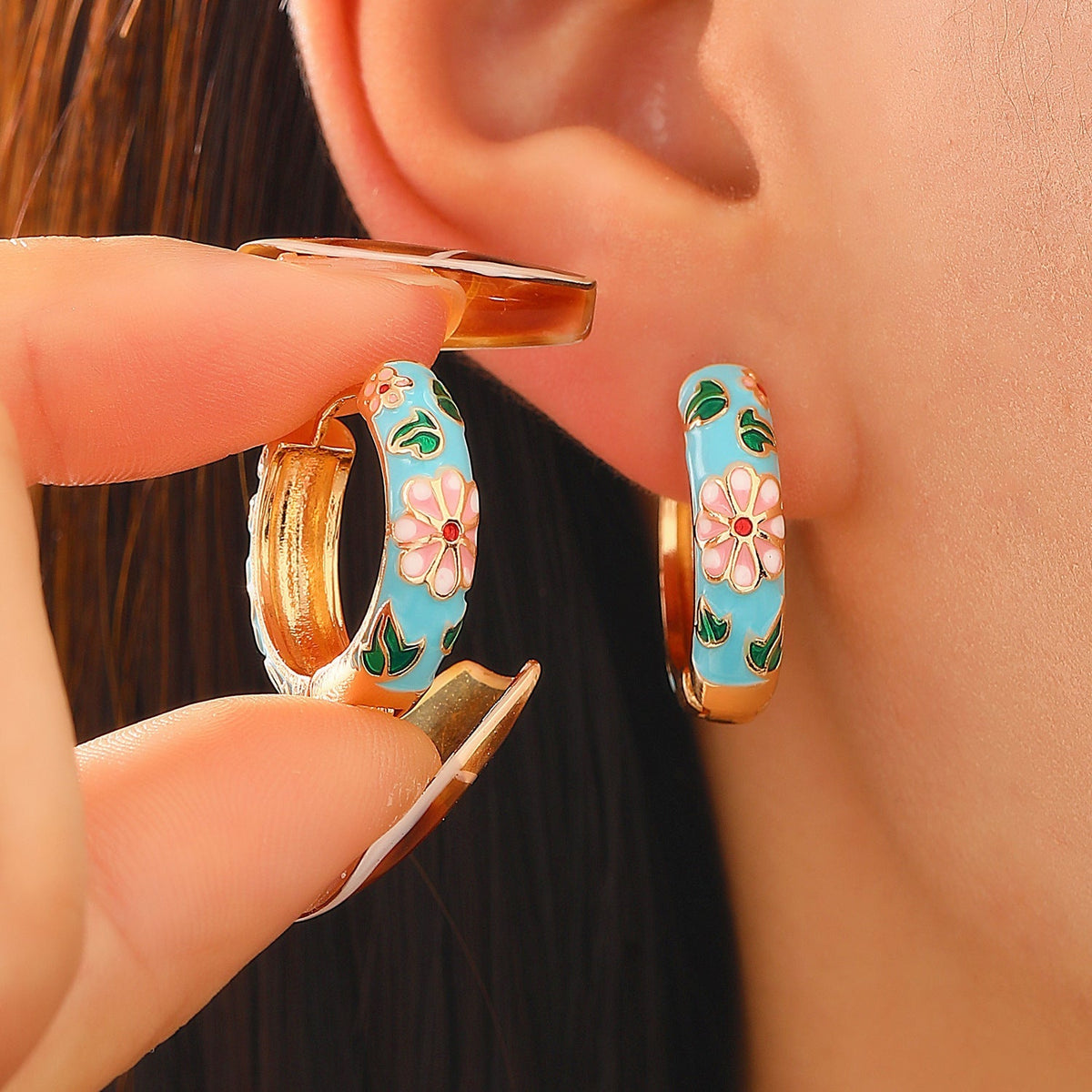 Bunte Blumen-Creolen | Gold