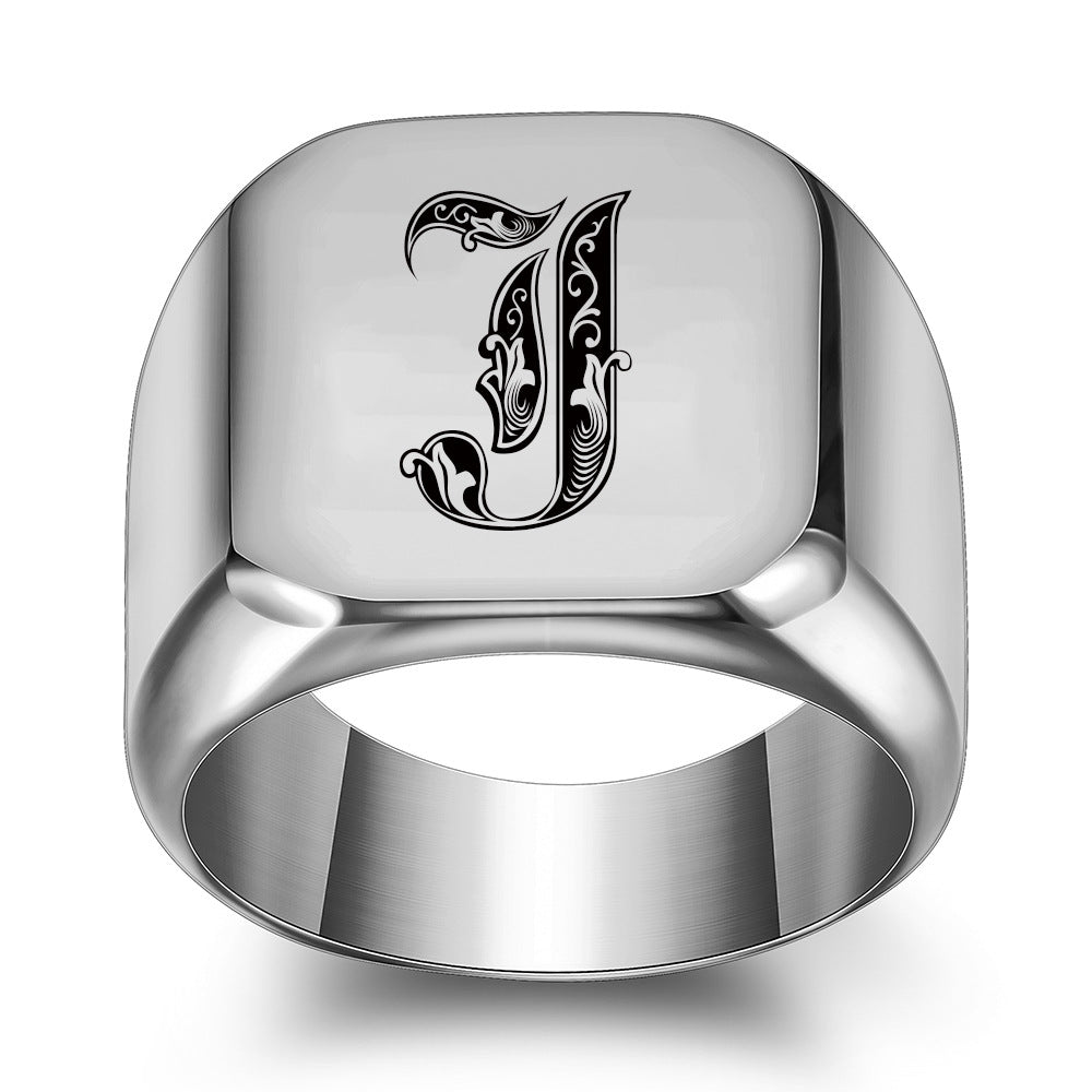 Klassischer Noble Initialenring | Weißgold