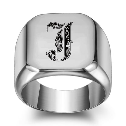 Klassischer Noble Initialenring | Weißgold