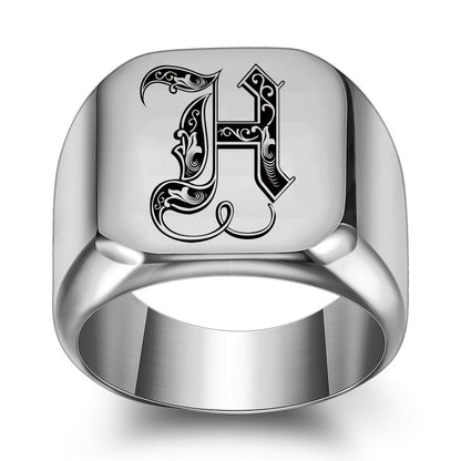 Klassischer Noble Initialenring | Weißgold