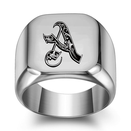 Klassischer Noble Initialenring | Weißgold