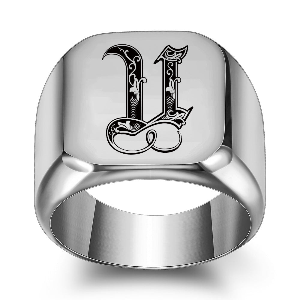 Klassischer Noble Initialenring | Weißgold
