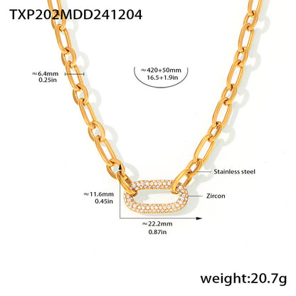 Gepflastertes klobiges Gliederketten-Schmuckset | Gold