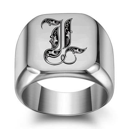 Klassischer Noble Initialenring | Weißgold