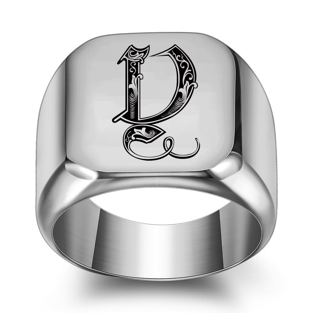 Klassischer Noble Initialenring | Weißgold