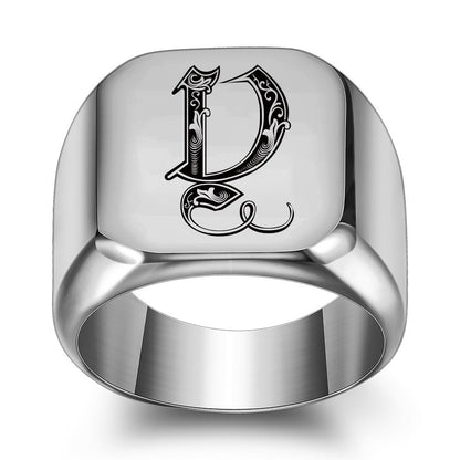 Klassischer Noble Initialenring | Weißgold