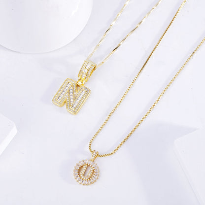 Halsketten-Set mit Buchstabenanhänger und Pavé-Fassung | Gold