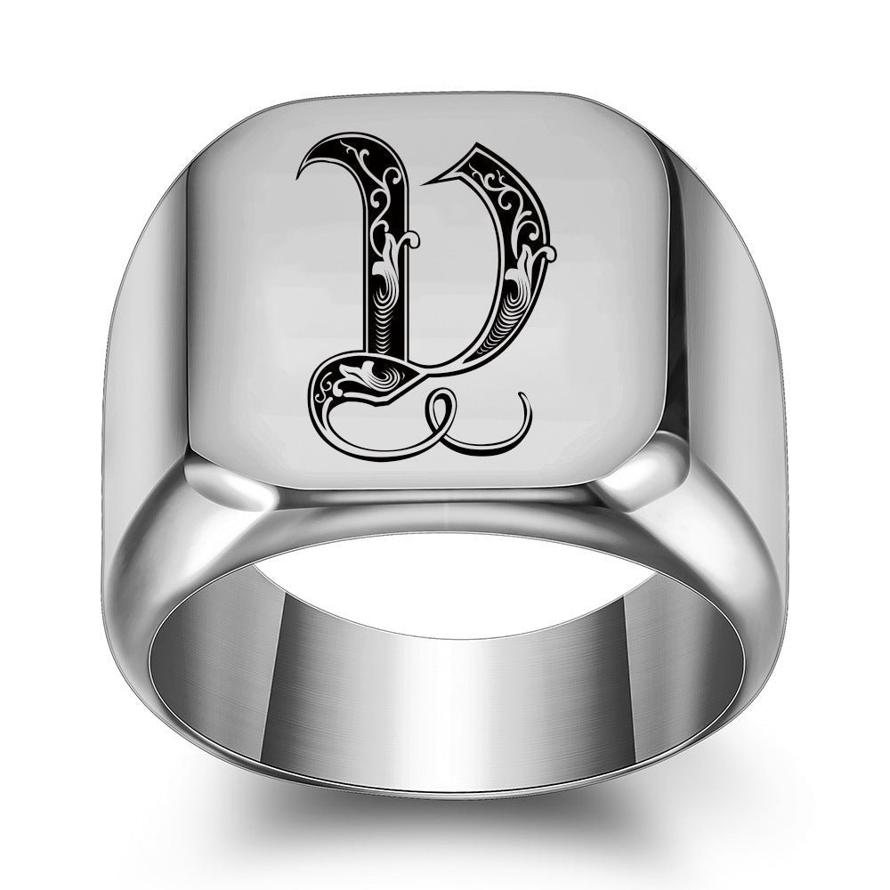 Klassischer Noble Initialenring | Weißgold