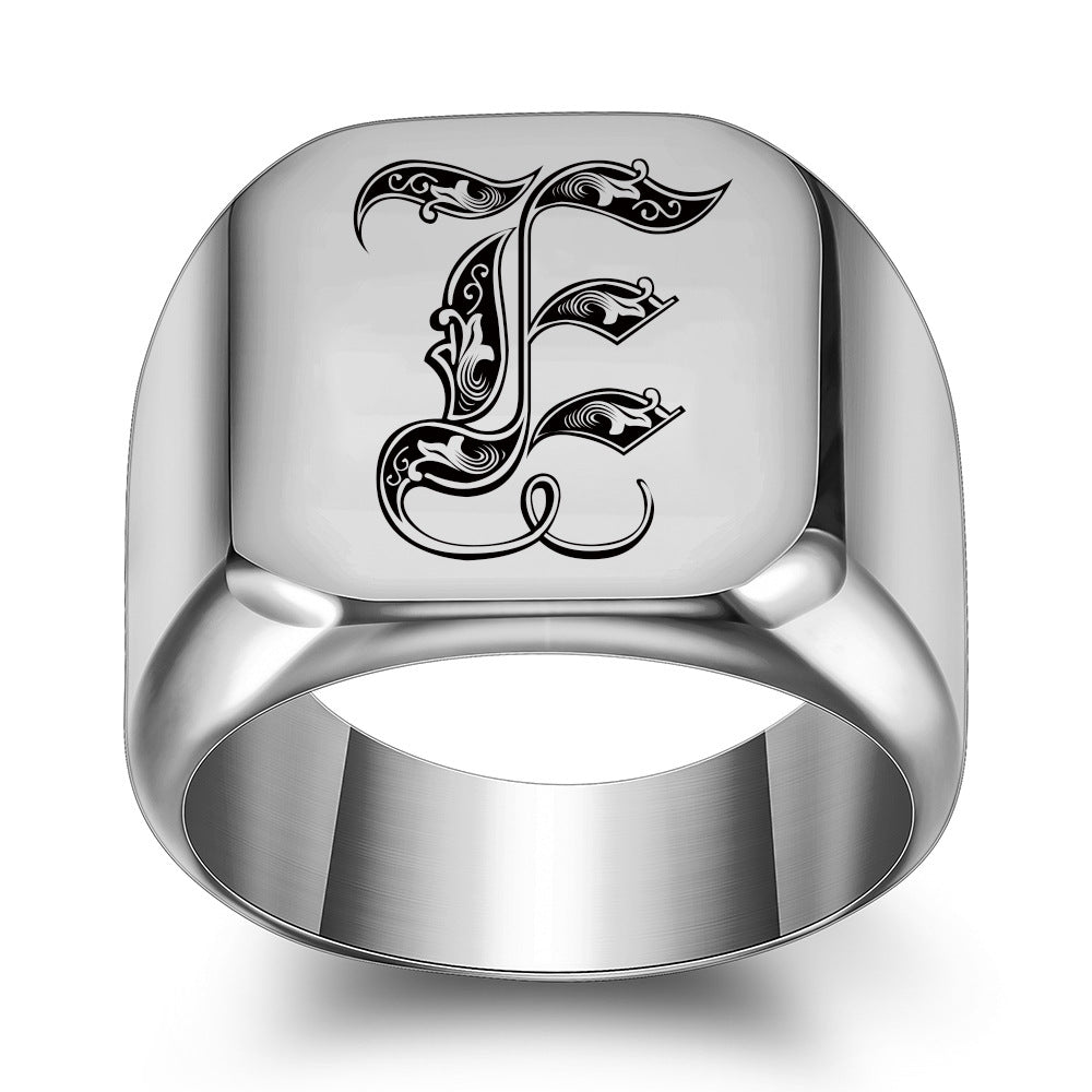 Klassischer Noble Initialenring | Weißgold
