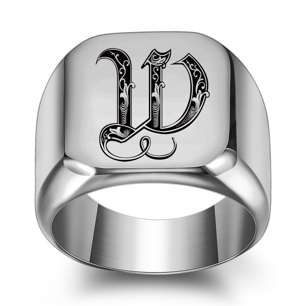 Klassischer Noble Initialenring | Weißgold