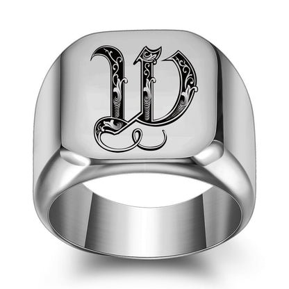 Klassischer Noble Initialenring | Weißgold