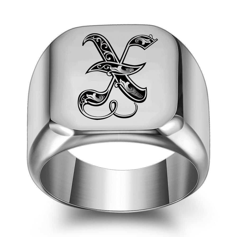 Klassischer Noble Initialenring | Weißgold