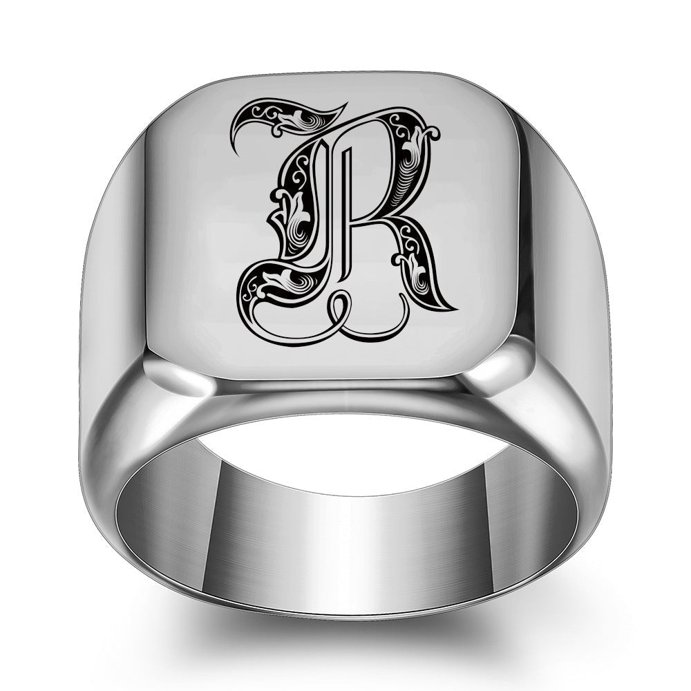 Klassischer Noble Initialenring | Weißgold