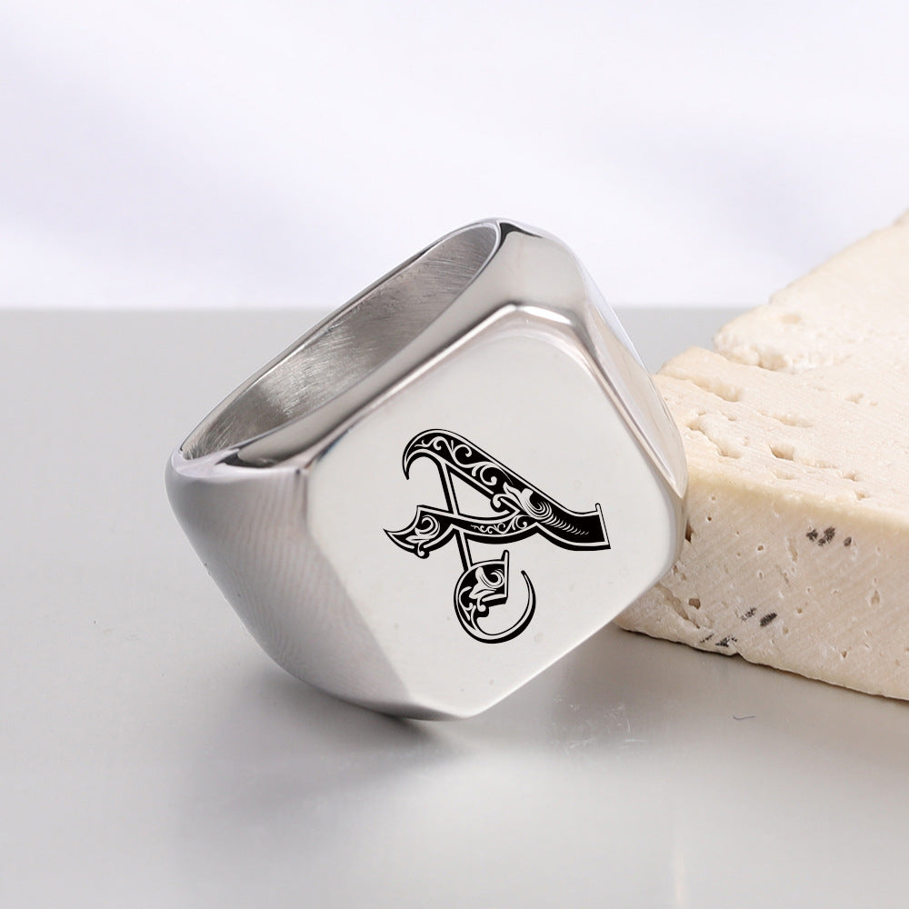 Klassischer Noble Initialenring | Weißgold
