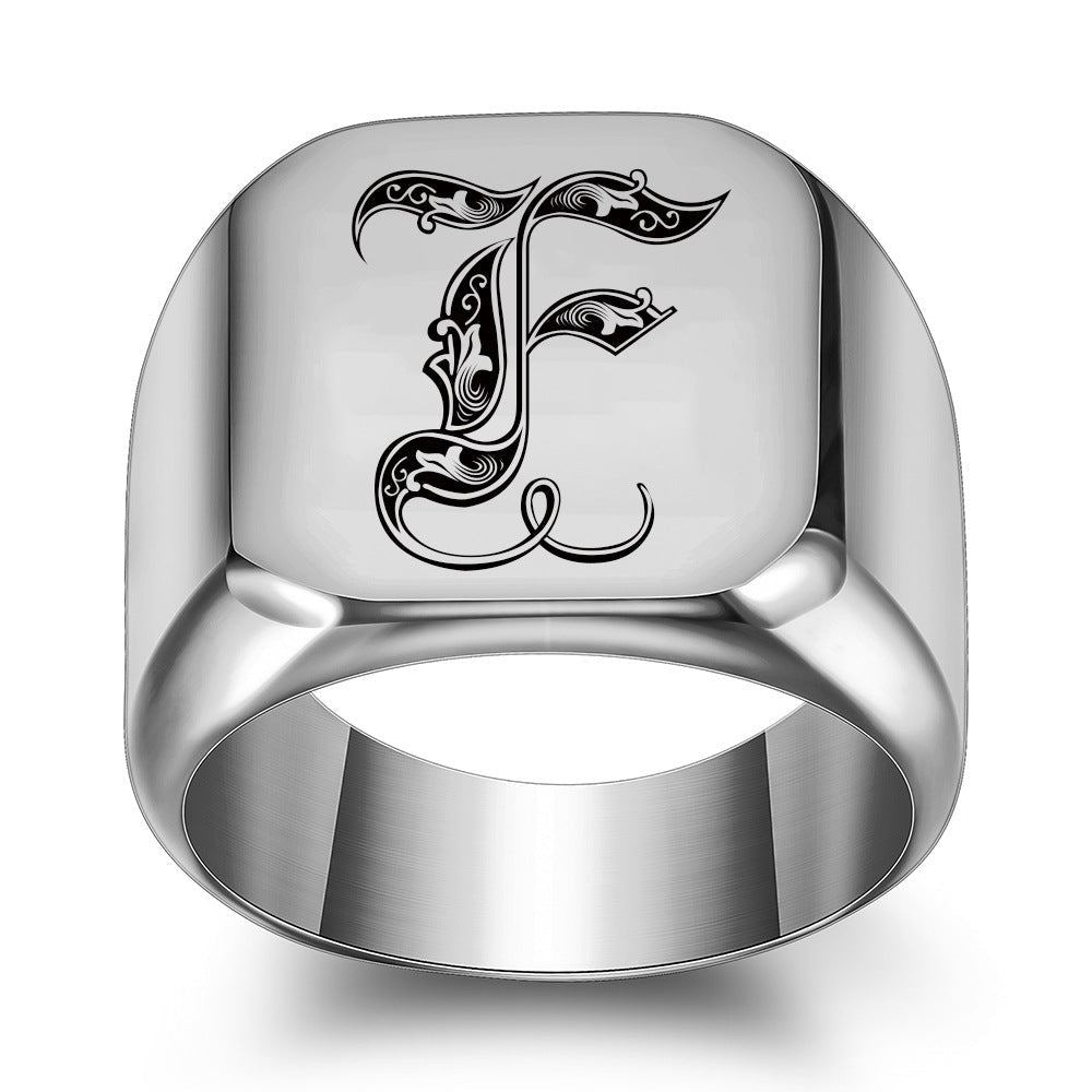 Klassischer Noble Initialenring | Weißgold
