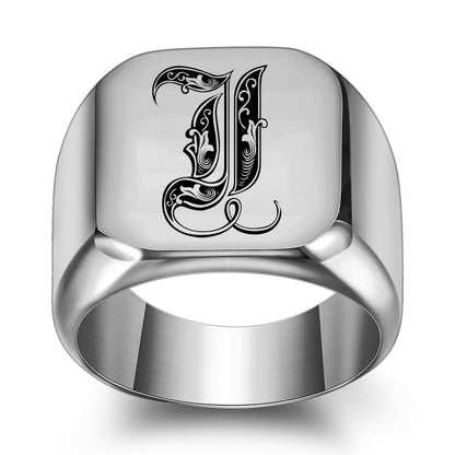 Klassischer Noble Initialenring | Weißgold