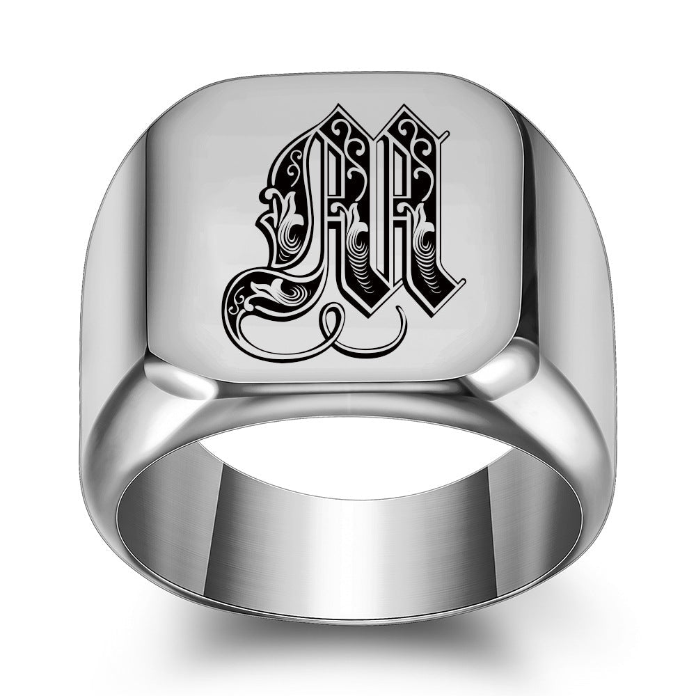 Klassischer Noble Initialenring | Weißgold