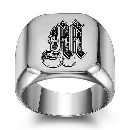 Klassischer Noble Initialenring | Weißgold