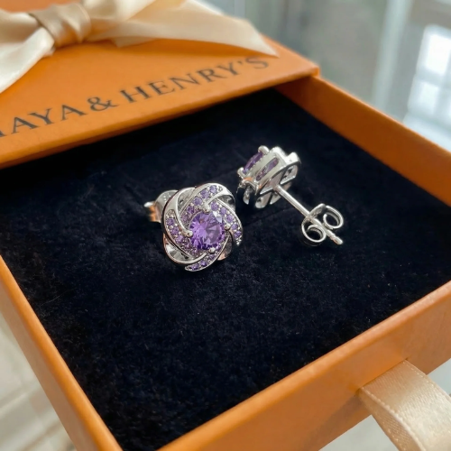 Ohrringe mit violettem Kristallknoten | Weißgold