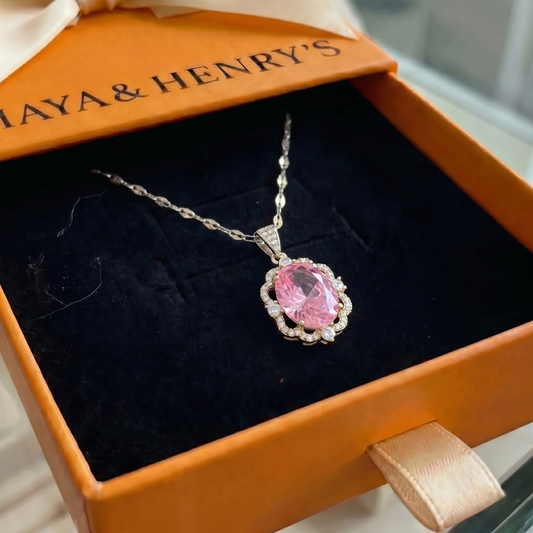 Halskette Rose mit ovalem Kronen-Heiligenschein | Weißgold
