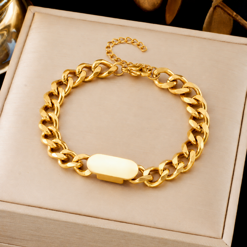 Kubanisches Gliederarmband mit Anhänger | Gold