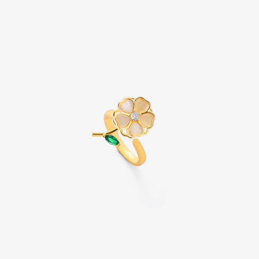 Smaragd-Blatt-Blüten-Drehring | Gold