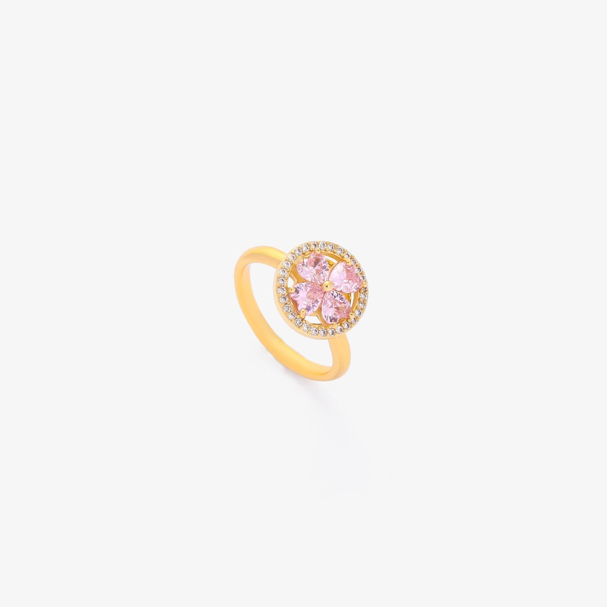 Pinkfarbener Herzblüten-Drehring | Gold