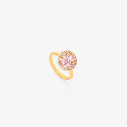 Pinkfarbener Herzblüten-Drehring | Gold