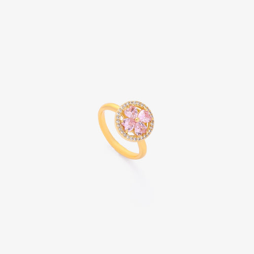 Pinkfarbener Herzblüten-Drehring | Gold