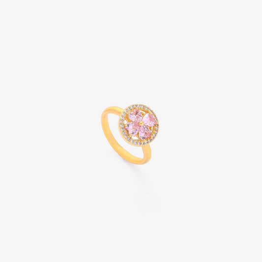 Pinkfarbener Herzblüten-Drehring | Gold