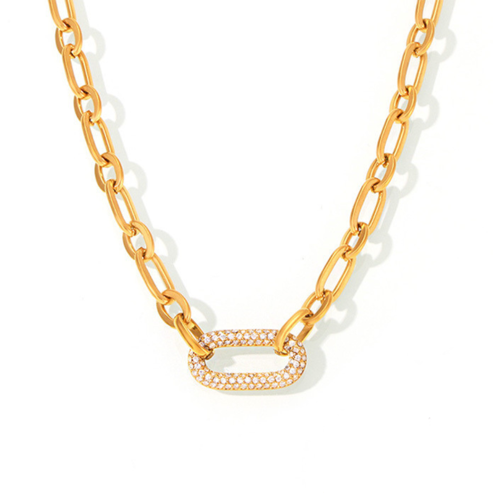 Gepflastertes klobiges Gliederketten-Schmuckset | Gold