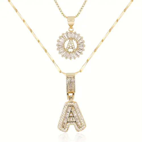 Halsketten-Set mit Buchstabenanhänger und Pavé-Fassung | Gold